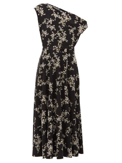 Matchesfashion.com Norma Kamali - Off The Shoulder Floral Print Midi Dress - Womens - Black Print