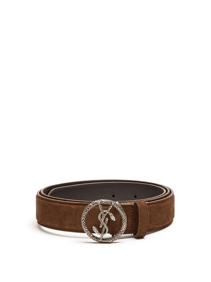 Saint Laurent Monogram Round Snake-buckle Suede Belt