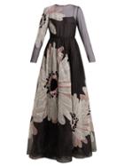Matchesfashion.com Valentino - Flower Appliqu Organza Gown - Womens - Black Multi