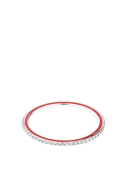 Matchesfashion.com Raphaele Canot - Skinny Deco Diamond, Enamel & White Gold Ring - Womens - Red