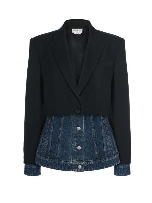 Alexander Mcqueen - Denim-panelled Single-breasted Twill Jacket - Womens - Black