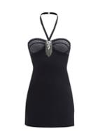 Saint Laurent - Crystal-chain Sheer-cup Wool Dress - Womens - Black