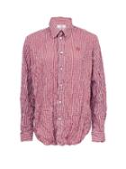 Matchesfashion.com Martine Rose - Logo-embroidered Crinkled Checked Shirt - Womens - Red Multi