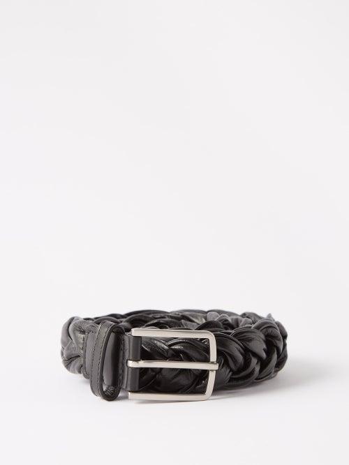 Bottega Veneta - Intrecciato-leather Belt - Mens - Black Silver