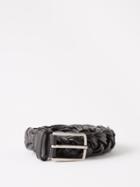 Bottega Veneta - Intrecciato-leather Belt - Mens - Black Silver