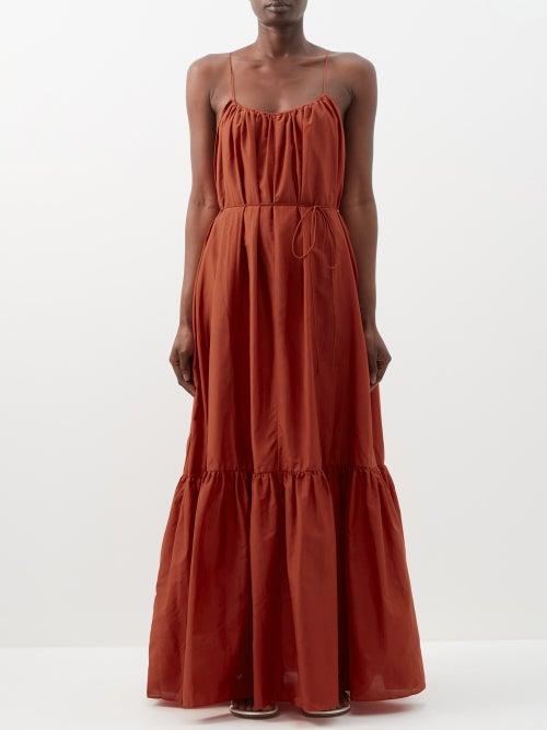 Matteau - Scoop-neck Pleated Cotton-blend Maxi Dress - Womens - Copper