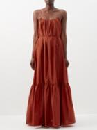 Matteau - Scoop-neck Pleated Cotton-blend Maxi Dress - Womens - Copper