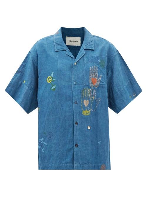 Story Mfg. - Greetings Organic Cotton-blend Short-sleeve Shirt - Womens - Blue Multi