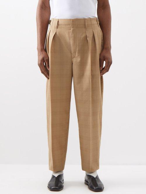 Lemaire - Pleated Wool-seersucker Trousers - Mens - Brown