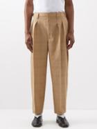 Lemaire - Pleated Wool-seersucker Trousers - Mens - Brown