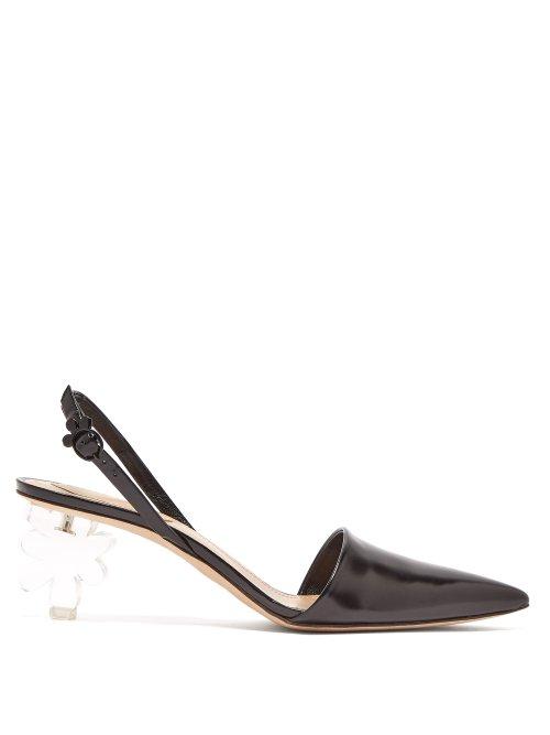 Matchesfashion.com Simone Rocha - Plexiglas Flower Heel Leather Slingback Pumps - Womens - Black