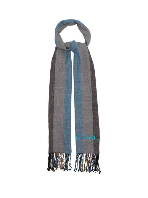 Matchesfashion.com Paul Smith - Logo-embroidered Striped Cotton-muslin Scarf - Mens - Blue