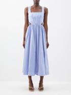 Aje - Virginie Cutout Linen-blend Midi Dress - Womens - Light Blue