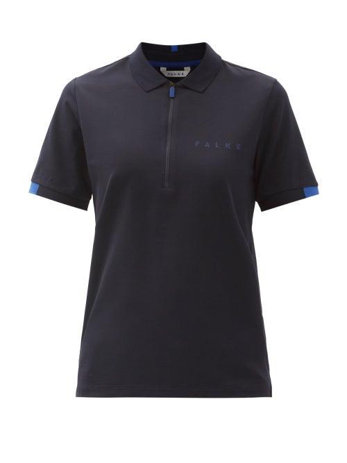 Matchesfashion.com Falke - Half-zip Cotton-blend Piqu Polo Shirt - Womens - Dark Navy