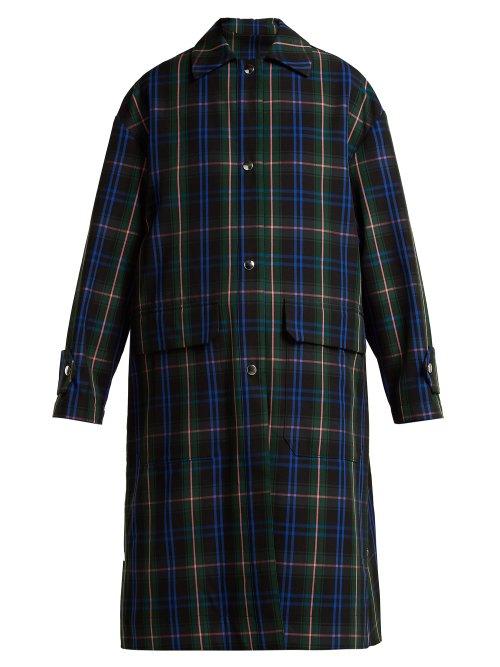 Matchesfashion.com Msgm - Floral Panel Tartan Twill Coat - Womens - Green Multi