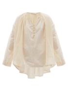 Matchesfashion.com Mes Demoiselles - Esmerelda Gathered V-neck Cotton Blouse - Womens - Light Pink