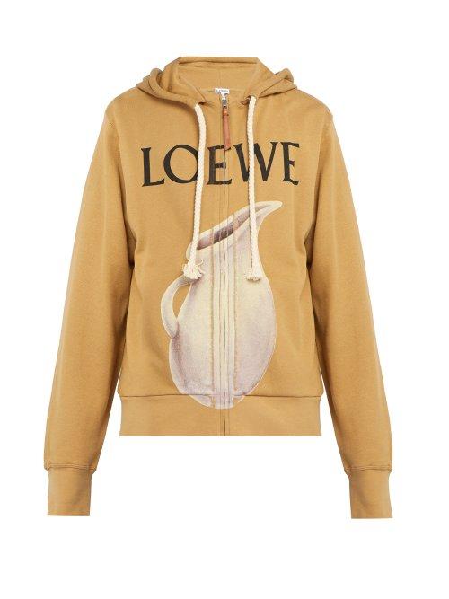 Matchesfashion.com Loewe - Printed Cotton Jersey Zip Up Hooded Sweatshirt - Mens - Beige