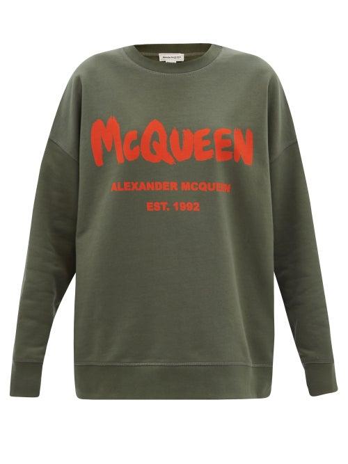 Alexander Mcqueen - Logo-print Cotton-jersey Sweatshirt - Womens - Khaki Multi