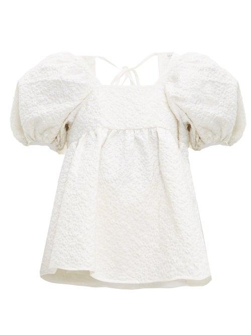 Matchesfashion.com Cecilie Bahnsen - Alma Tie Back Floral Cloqu Top - Womens - White
