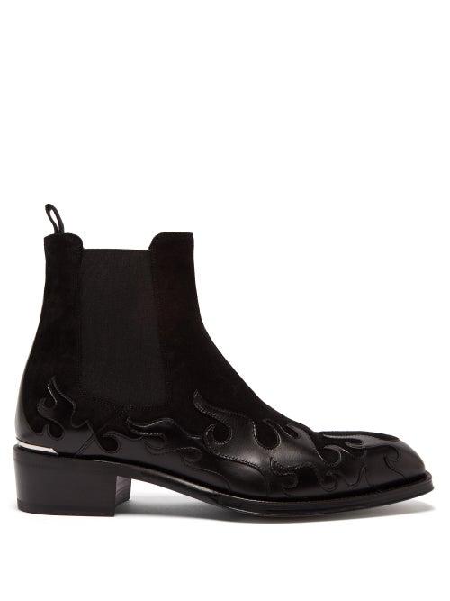 Matchesfashion.com Alexander Mcqueen - Flame Panel Suede Chelsea Boots - Mens - Black