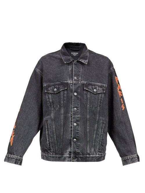 Balenciaga - Logo-print Denim Jacket - Mens - Black