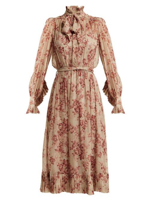 Matchesfashion.com Zimmermann - Unbridled Floral Print Silk Chiffon Dress - Womens - Pink Print