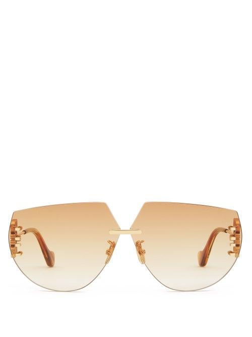 Matchesfashion.com Loewe - Anagram-hinge Rimless Metal Sunglasses - Womens - Yellow