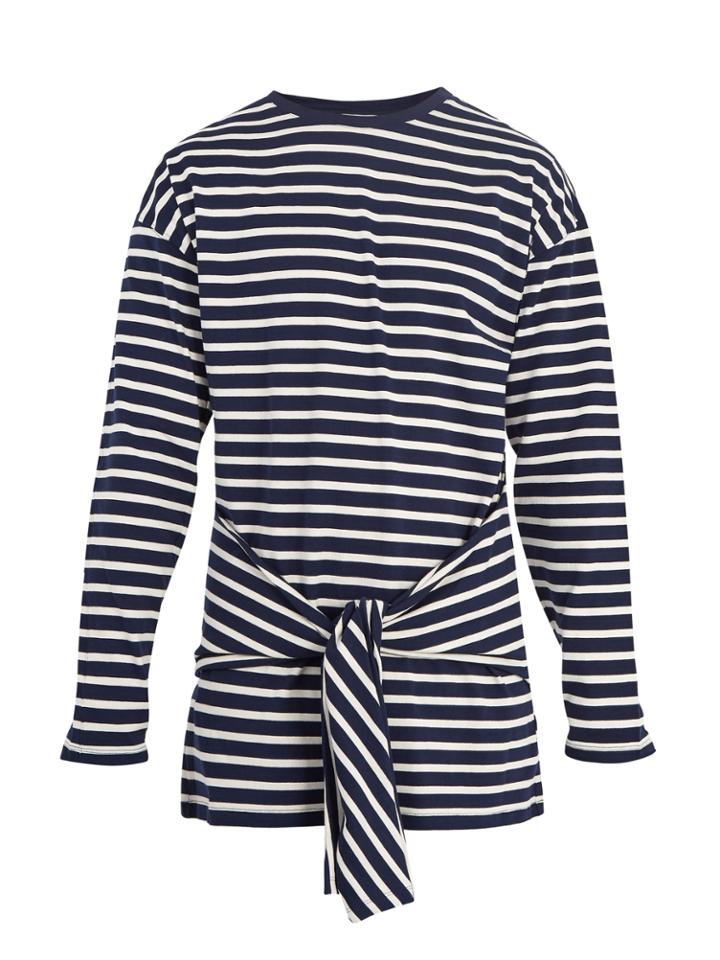 Jw Anderson Tie-waist Striped Cotton T-shirt