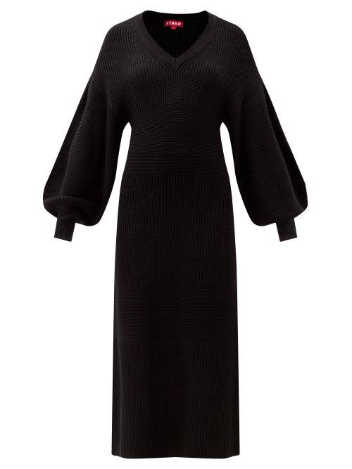 Matchesfashion.com Staud - Carnation Balloon-sleeve Rib-knitted Dress - Womens - Black