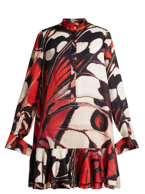Matchesfashion.com Alexander Mcqueen - Butterfly Print Silk Satin Mini Dress - Womens - Red Multi