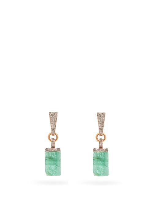 Matchesfashion.com Jade Jagger - Diamond, Emerald & 18kt Gold Drop Earrings - Womens - Green Gold