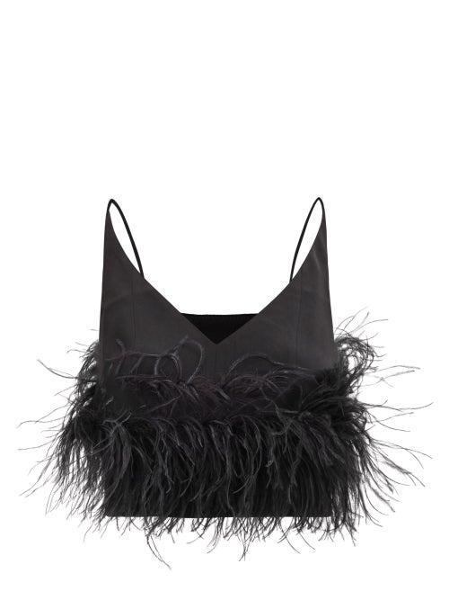 16arlington - Poppy Feather-trim Crepe Cropped Top - Womens - Black