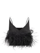 16arlington - Poppy Feather-trim Crepe Cropped Top - Womens - Black