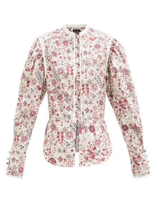 Matchesfashion.com Isabel Marant - Cleosi Floral-printed Cotton-poplin Blouse - Womens - Ivory Multi