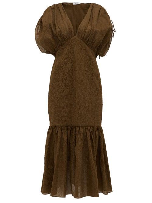 Matchesfashion.com Marysia - Monterey Ruched Seersucker-cotton Dress - Womens - Dark Brown
