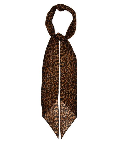 Matchesfashion.com Saint Laurent - Leopard Print Skinny Wool Scarf - Womens - Brown