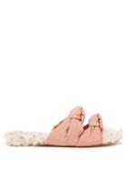 Aquazzura - Asja Shearling And Grosgrain Slides - Womens - Pink