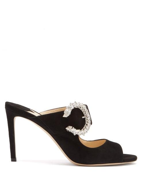 Matchesfashion.com Jimmy Choo - Saf 85 Crystal-embellished Suede Mules - Womens - Black