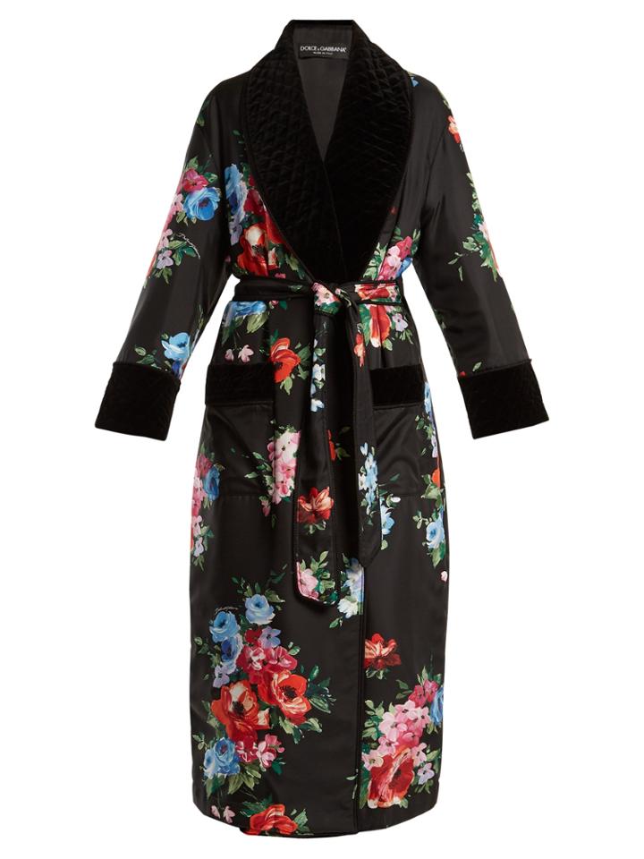 Dolce & Gabbana Rose-print Velvet-trimmed Coat