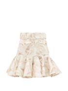 Matchesfashion.com Zimmermann - Super Eight Ruffled Leaf-print Linen Skirt - Womens - Cream Print