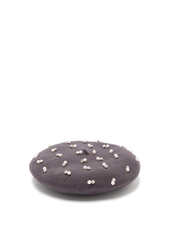 Benoît Missolin Pearl And Crystal-embroidered Wool Beret