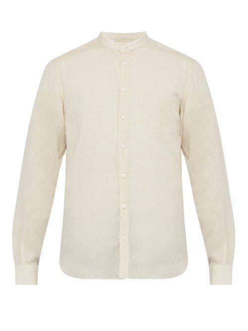 Matchesfashion.com Thom Sweeney - Band Collar Shot Slubbed Linen Poplin Shirt - Mens - Beige