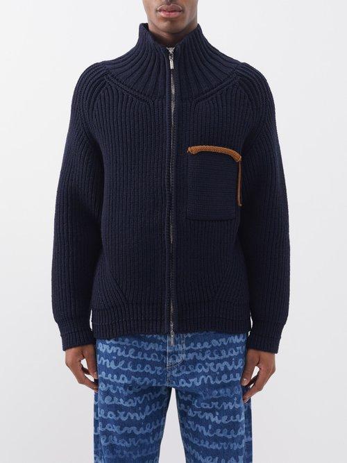 Jacquemus - Arco Zipped Ribbed-knit Cardigan - Mens - Navy