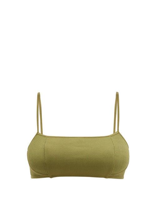 Matchesfashion.com Ganni - Ribbed Bandeau Bikini Top - Womens - Khaki