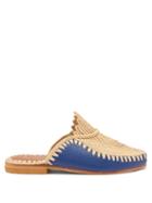 Matchesfashion.com Kilometre Paris - Raffia And Leather Backless Loafers - Womens - Navy