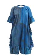 Ladies Rtw Marine Serre - Open-back Printed Upcycled-silk Dress - Womens - Blue