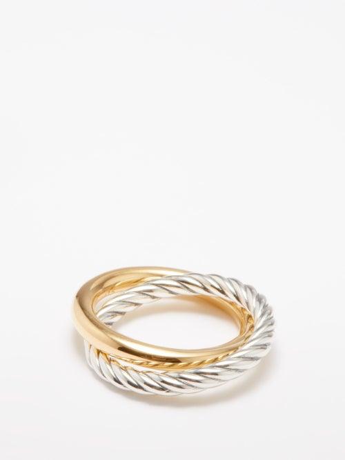 Bottega Veneta - Twist 18kt Gold-plated Interlocking Ring - Womens - Gold/silver