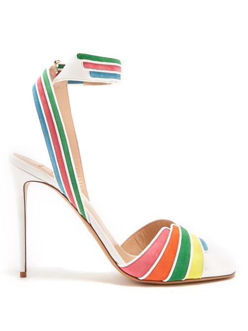 Matchesfashion.com Valentino - Striped Leather And Suede Sandals - Womens - White Multi