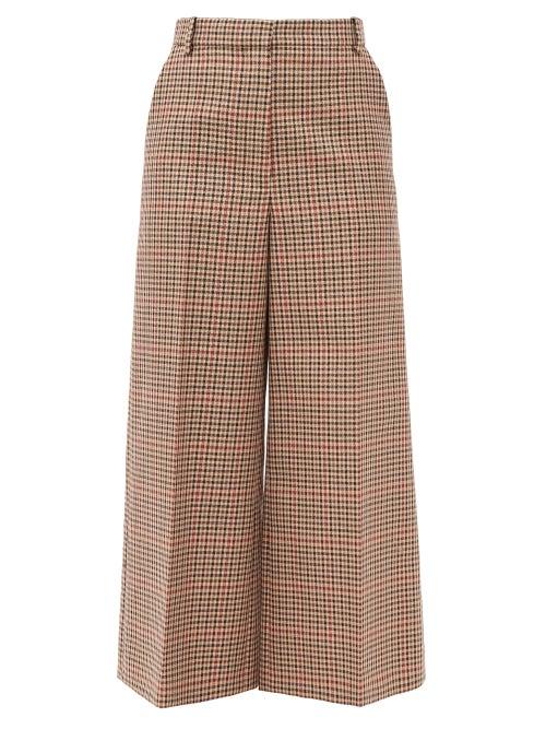 Matchesfashion.com Joseph - Travis Wide-leg Checked Wool-blend Trousers - Womens - Brown Multi