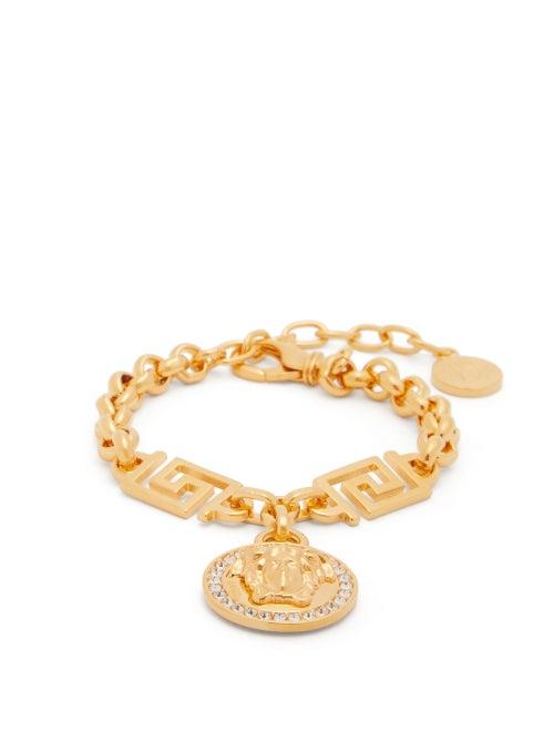 Matchesfashion.com Versace - Crystal Medusa Head Greca Chain Bracelet - Womens - Gold